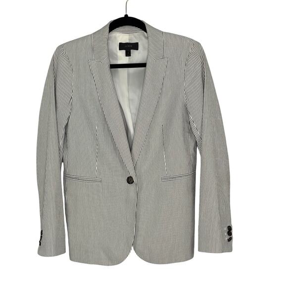 J. Crew Parke Blazer Stretch Seersucker Stripe Gray White Size 6 - Picture 1 of 5